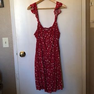 Red spaghetti strap floral dress